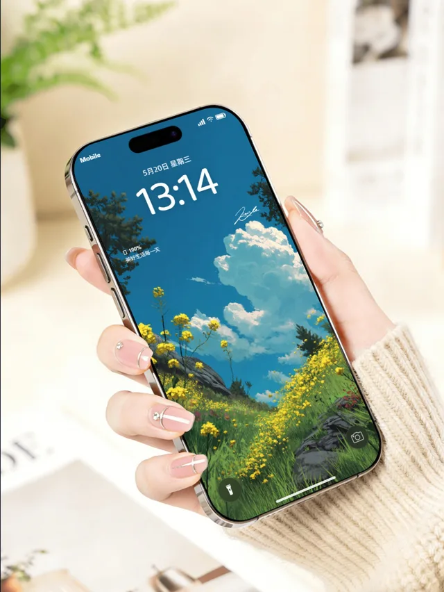 美甲手持 iPhone 壁纸展示